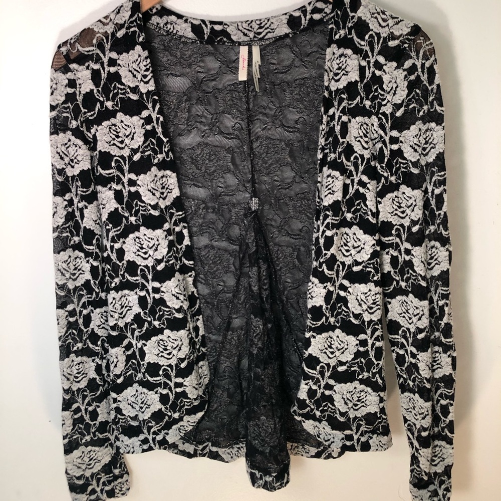 Black and white rose lace shrug